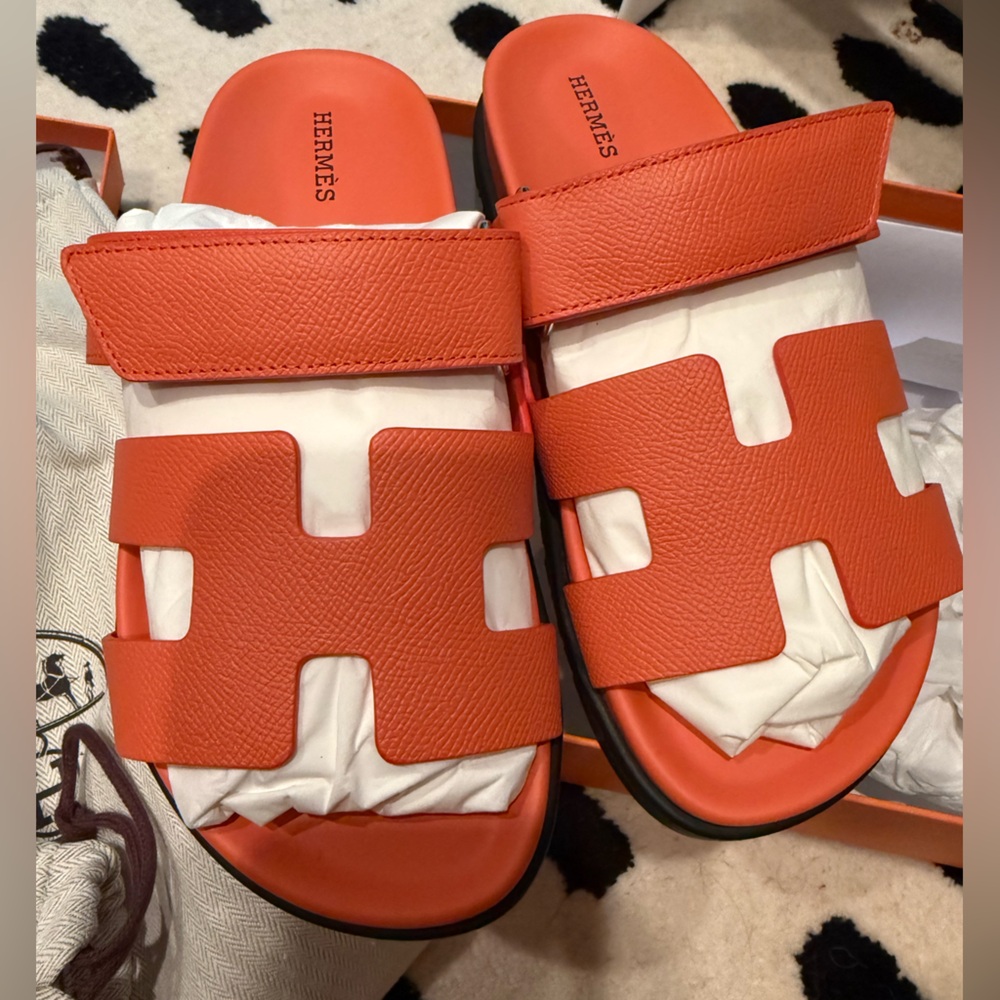 Hermes Chypre sandals in rose sorbet BNIB Authentic sz 38 orange coral color - Picture 7 of 13